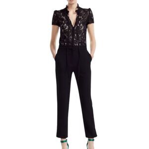 Maje Palilo Black Paisley Lace Bodice Jumpsuit Size 36 / Small